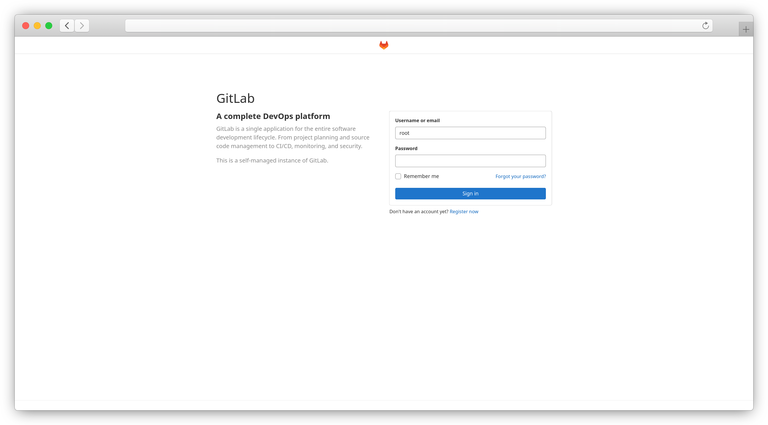 GitLab login screen