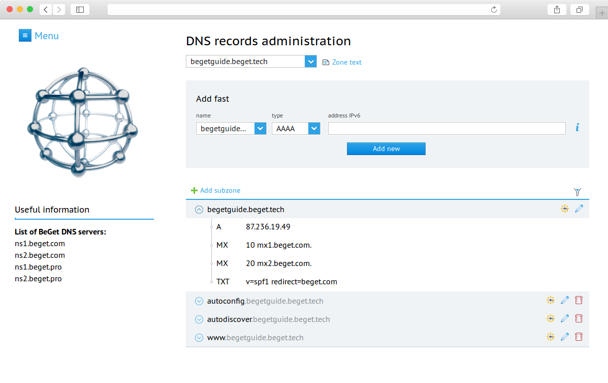 Добавьте приведенную ниже запись txt в конфигурацию dns для домена beget